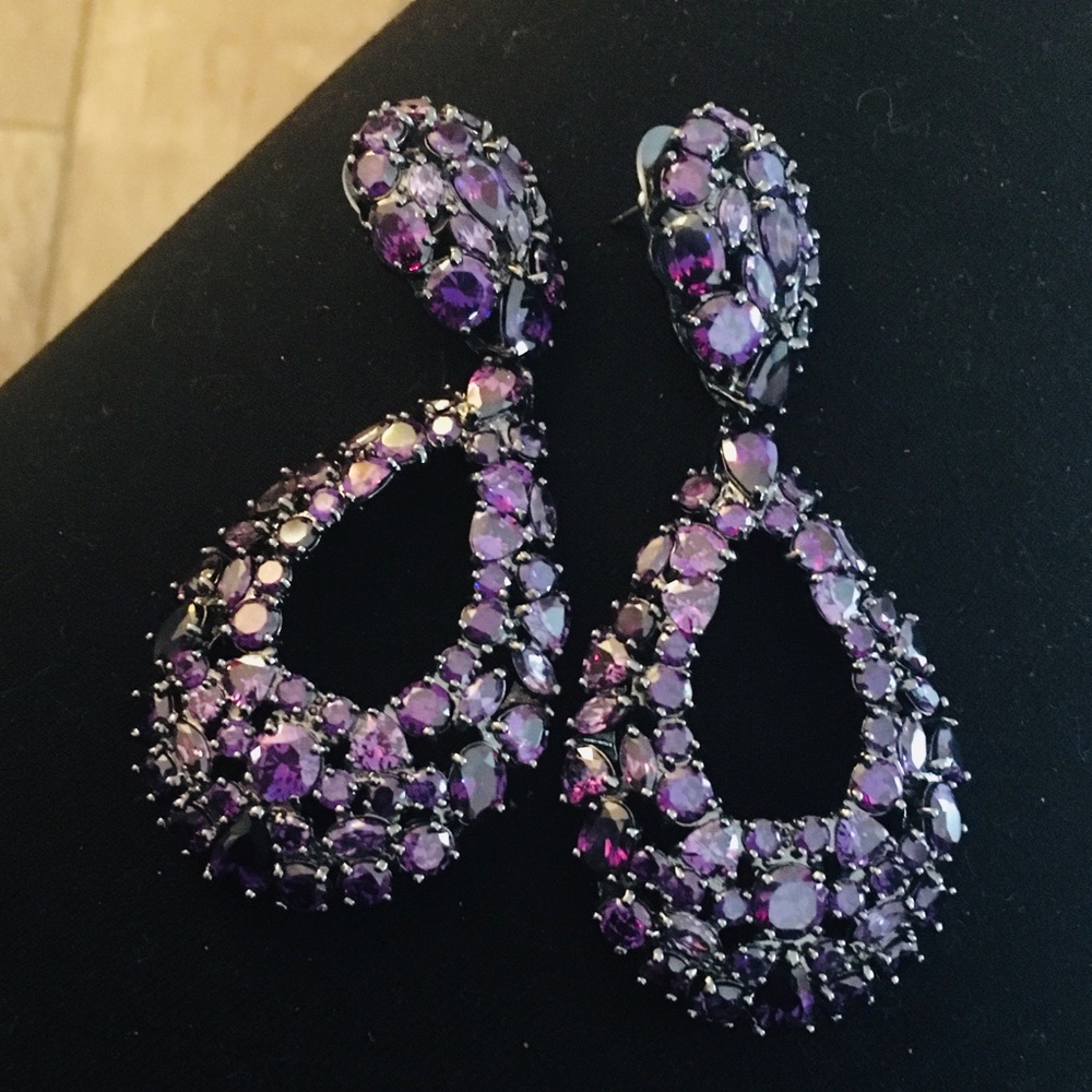 Joan Boyce Earrings - Embellished Purple Clip On